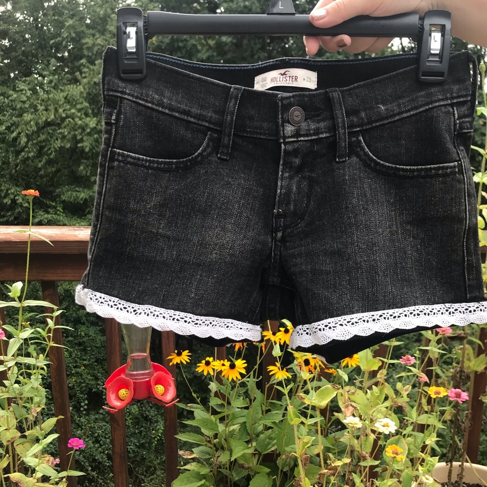 Black Denim Shorts with Lace